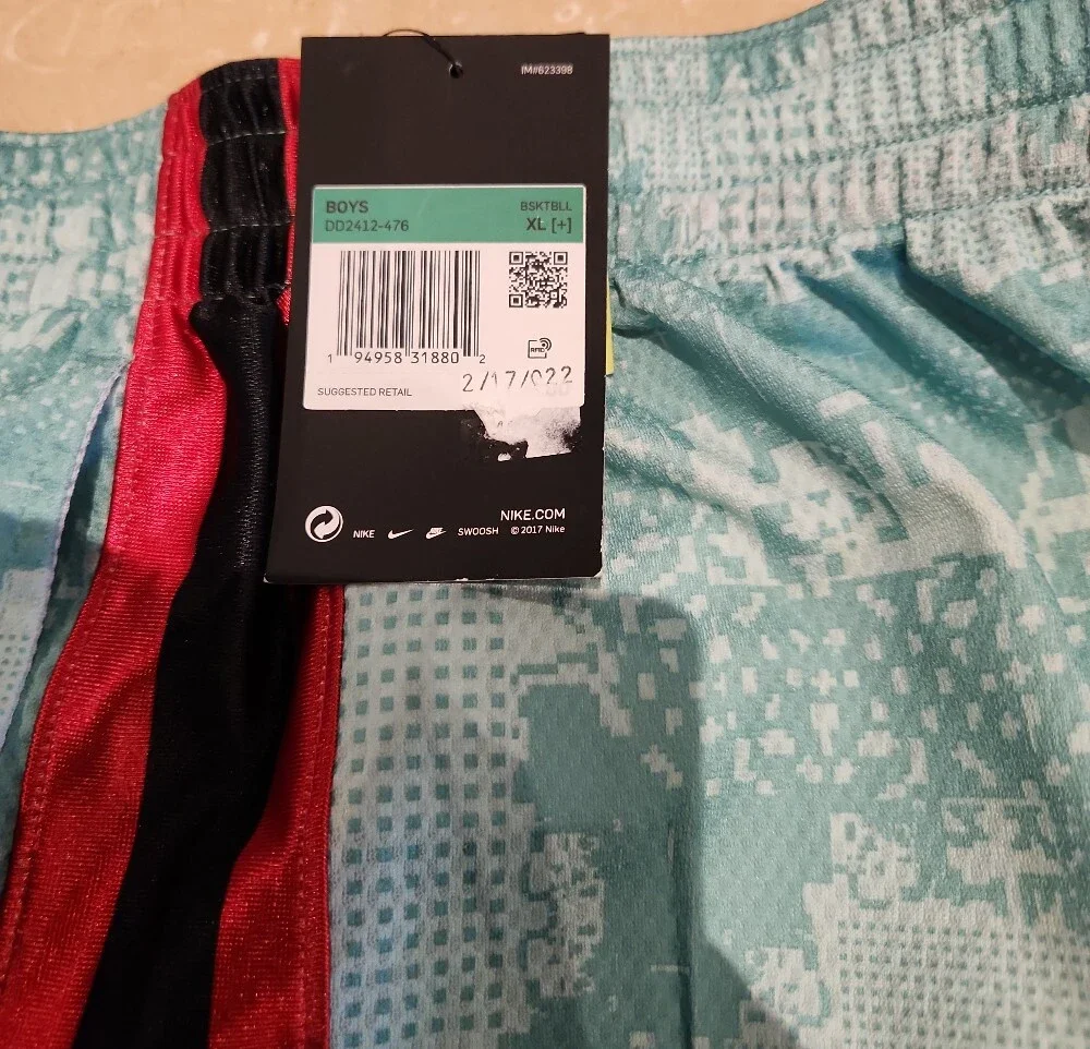Nike Aqua Camo Basketball Shorts with Red and Black Trim